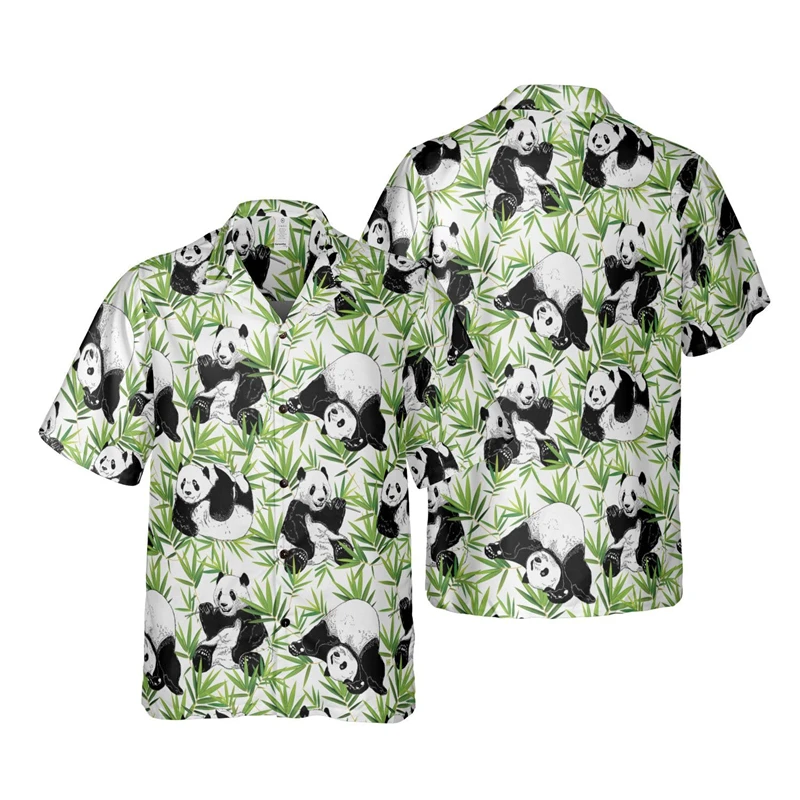 

Elegant Panda 3D Print Shirts For Men Clothes Hawaiian Vacation Beach Shirt China National Treasure Animal Short Sleeve Blouses