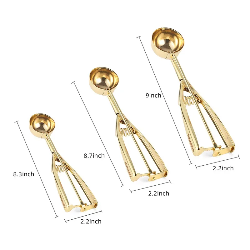 Gold Ice Cream Spoon Stainless Steel Ice Cream Tools Cookie Scoop Icecream Spoon Kitchen Sticks Mashed Potatoes Watermelon 1PCS ice cream scoop