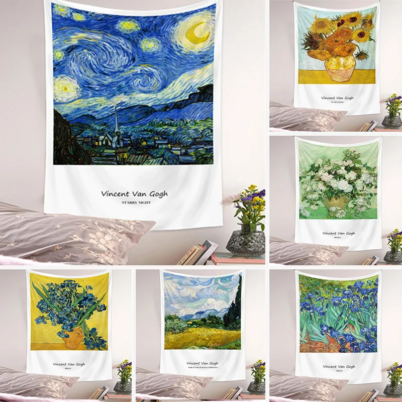 

Natural Oil Painting Landscape Hanging Tapestry Polyester Wall Carpet Pastoral Scenery Background Cloth Ins Floral Tapestries