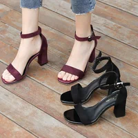 Women's Summer Hot Sale Of The Season Sandals High Heels Open Toe Roman Style Thick Heel Black Rubber Material Student Versatile