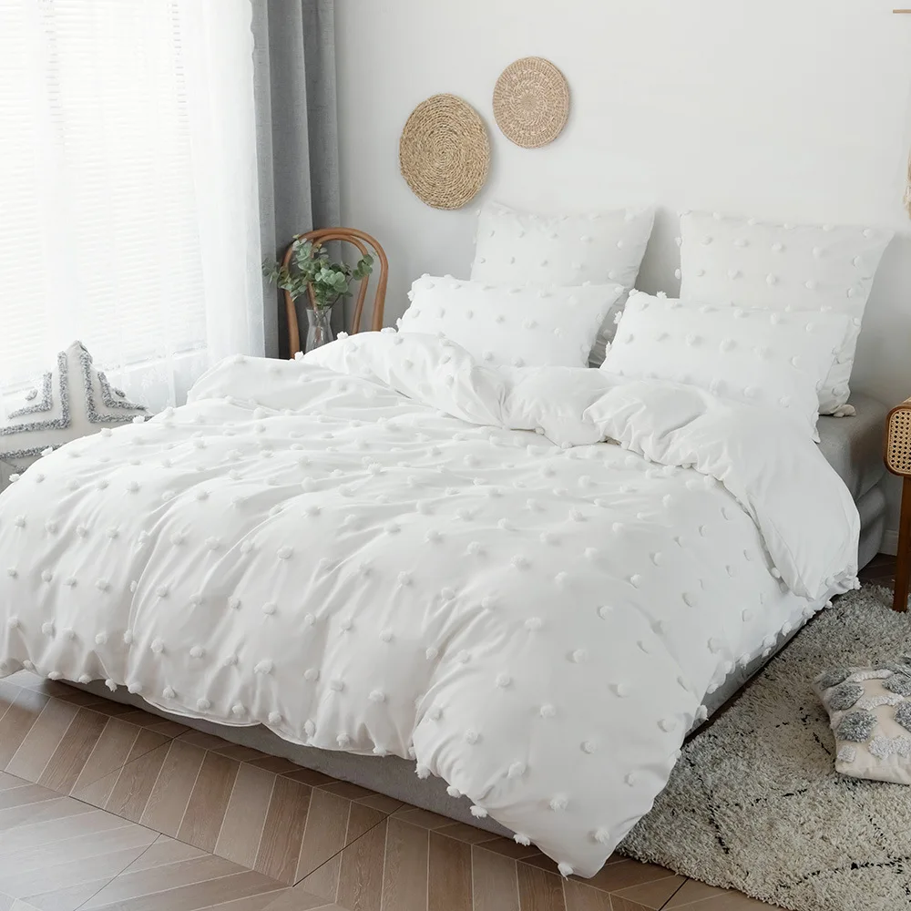 

Three-Piece Bedding Set, Bed Supplies, Monochromatic, Cut Flowers, Dot Hair Ball, Home Textile