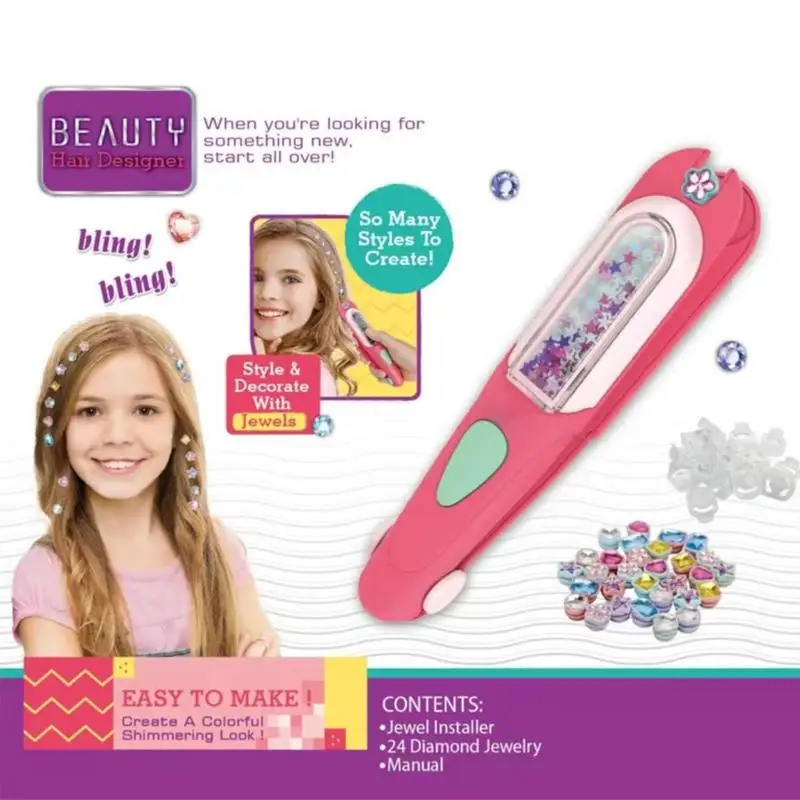 Hair Gem Stamper Kit Bling Styling Rhinestone Jewels Tool Hair Styling Toys with Reusable Rhinestones for Kids Children Girls