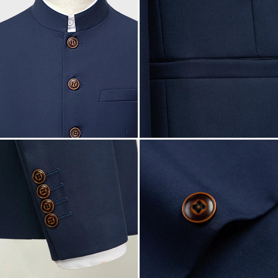 Tang Suit Men Plus Size 6XL-M Chinese Style Stand Collar Suits Groom Wedding Fashion Design Slim Fit Blazer Pants Tuxedo 2 Piece