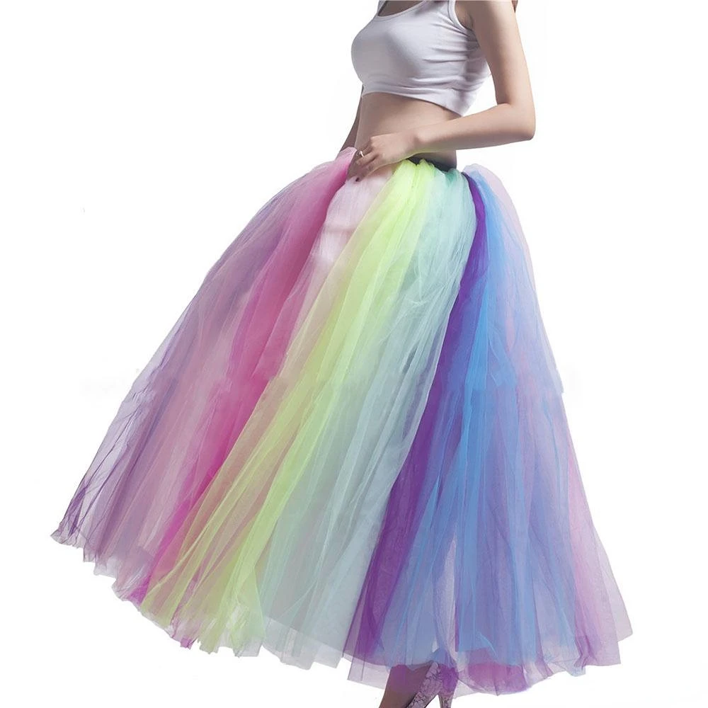 

Colorful Rain Bow Petticoat Long Skirt for Girls Outwear Dresses Organza Dress Spring/Summer/Autumn Women's Skirt Underwear