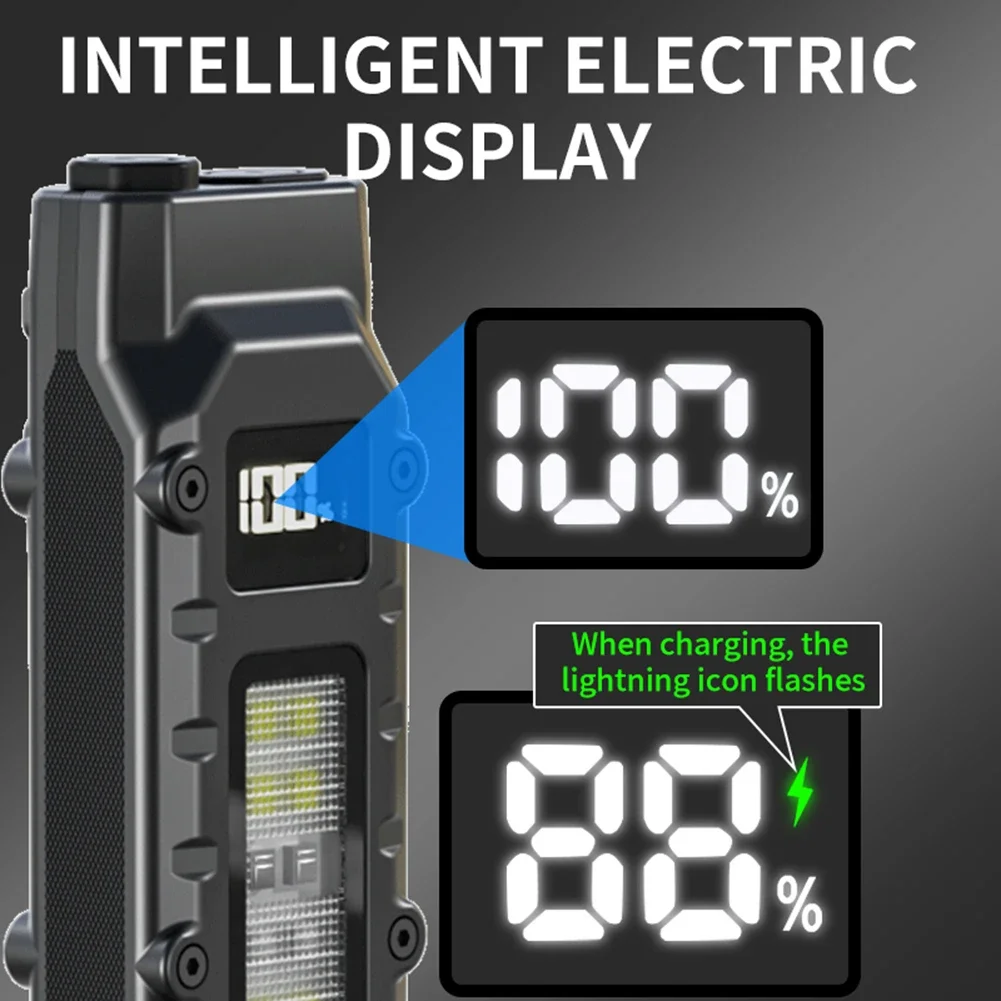 Portable Flashlight 1200 Lumens USB Rechargeable Pocket Flashlight IPX4 Waterproof LED COB Work Light for Camping Fishing