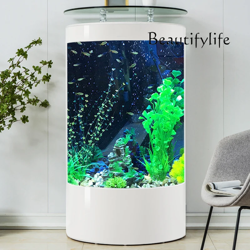 

Semicircle Glass Fish Tank Living Room Home Aquarium Change Water Ecological Pot