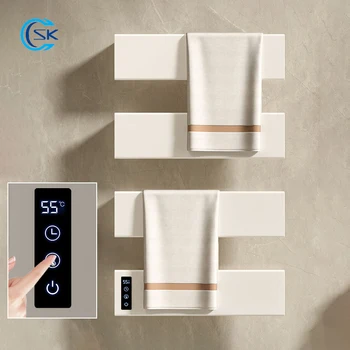 สีขาว/สีเทาห้องน้ําผ้าเช็ดตัวอุ่นอุณหภูมิควบคุม Timing ชั้นวางผ้าเช็ดตัวไฟฟ้าซ่อน/สัมผัสสายไฟไฟฟ้าอุ่นผ้าเช็ดตัว Rail 1