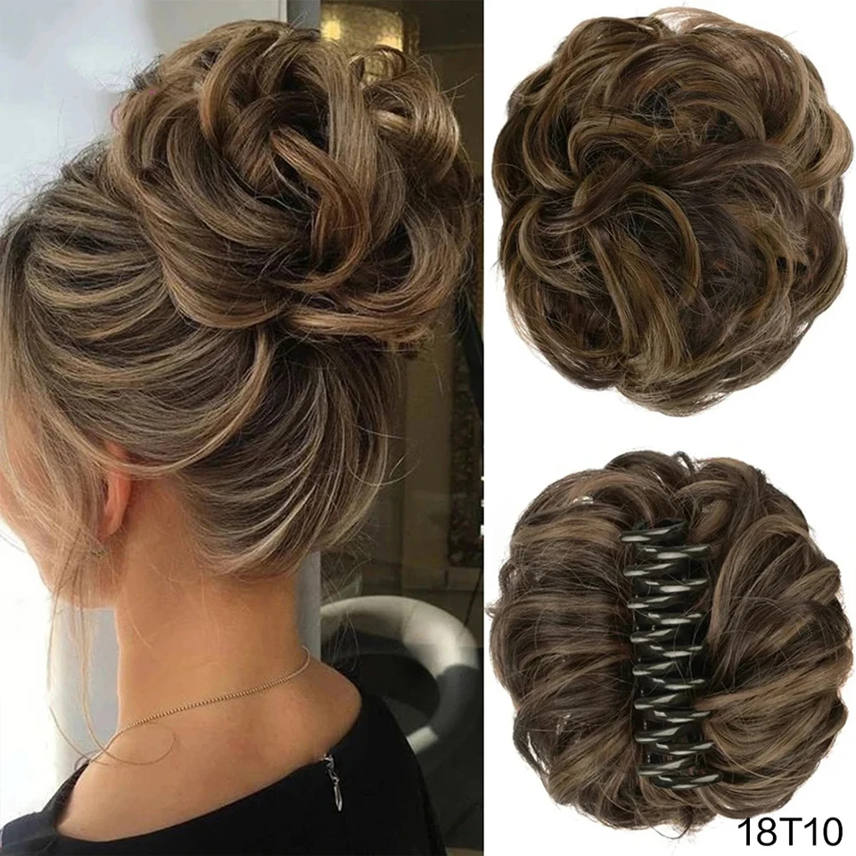EAST Synthetischer Chignon Messy Bun Claw Clip-in-Haarteil, gewelltes, lockiges Haarknoten, Pferdeschwanz-Erweiterungen, Scrunchie-Haarteile für Frauen