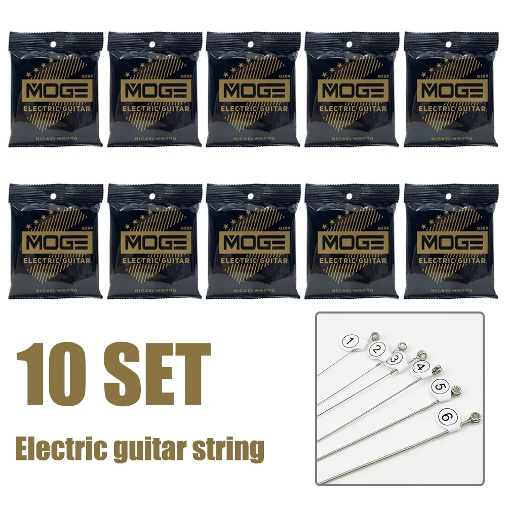 

Практичные никелированные стальные струны для гитары, запасные части для электрогитары, GE09 10 комплектов 09-42 дюйма, долгий срок службы