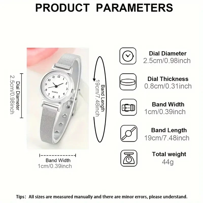 7pcs Women's Watch Fashion Casual Round Pointer Quartz Watch and Necklace Bracelet Ring Earring Set 5
