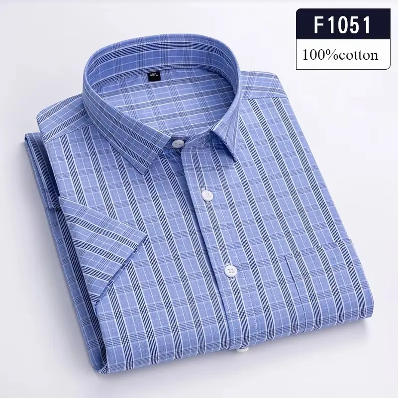 New in Shirt High Quality 100% Cotton Summer Short Sleeve Shirts for Men Slim Fit Casual Shirt Thin Plaid Tops Soft Office Cloth - Image 20
