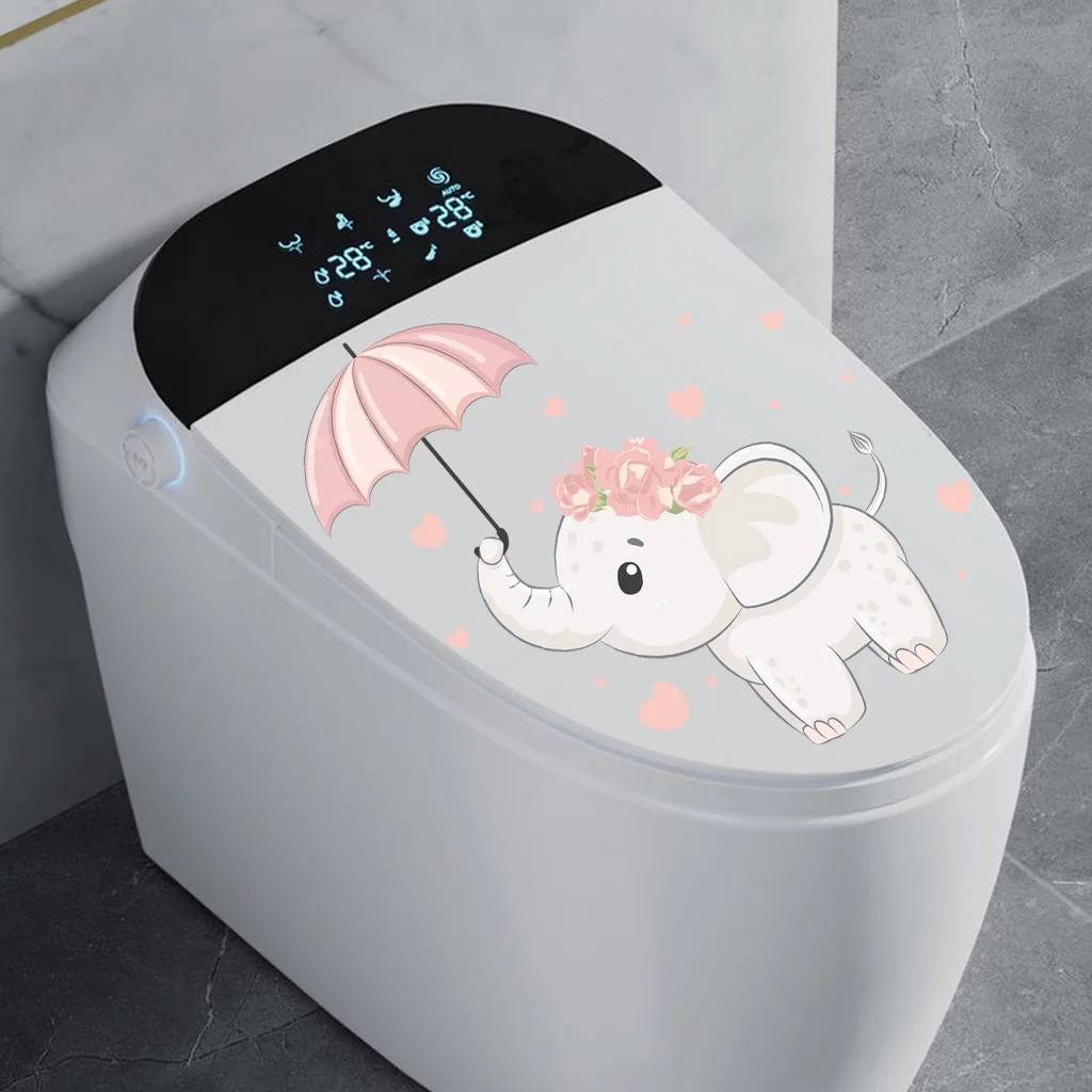 Elephant Toilet Cover Sticker Toilet Seat Stickers Waterproof Restroom Decor PVC Frosted 3D