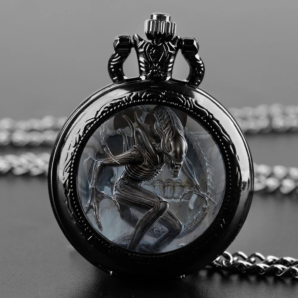 Cool Alien Design Vintage Quartz Pocket Chain Watch Necklace Watches For Men Women Unique Gifts Mens Birthday Gifts for Boys quartz watch pocket watch