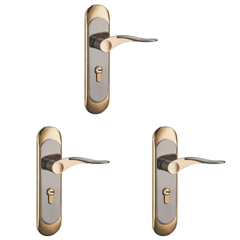 

3X Indoor Household Door Handle For Home With Security Lock Key Set Aluminum Alloy