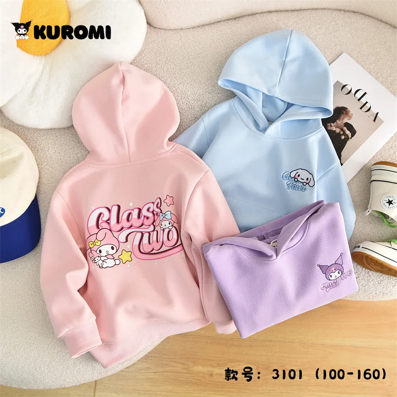 

Girls Hoodie My Melody Cinnamoroll Spring Autumn 2024 New Childrens Casual Cartoon Kuromi Hooded Loose Long Sleeved Top Gift