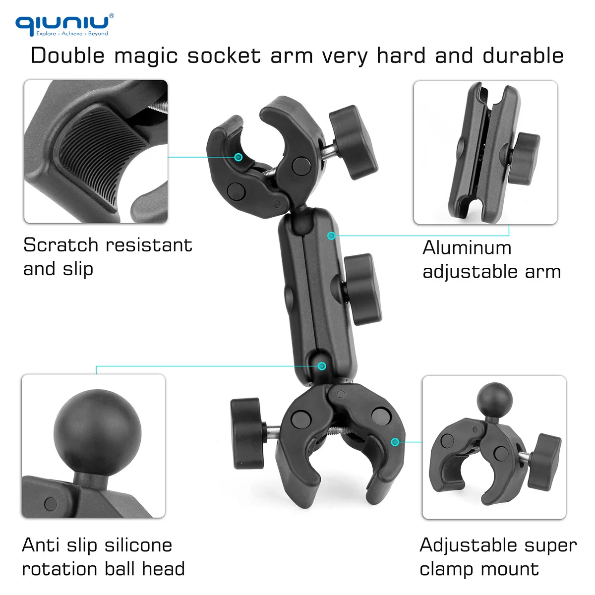 Super Morsetto Doppia Fotocamera Morsetto Granchio Pinza Clip Staffa di Montaggio Braccio Monitor Doppia Testa a Sfera per GoPro Insta360 DJI Action Camera - immagine 4