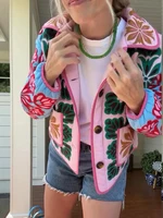 2025 hiver femmes fleur imprimé Parkas revers simple boutonnage à manches longues poche matelassé manteau femme Vintege dame nouveau dans les vêtements d'extérieur 4