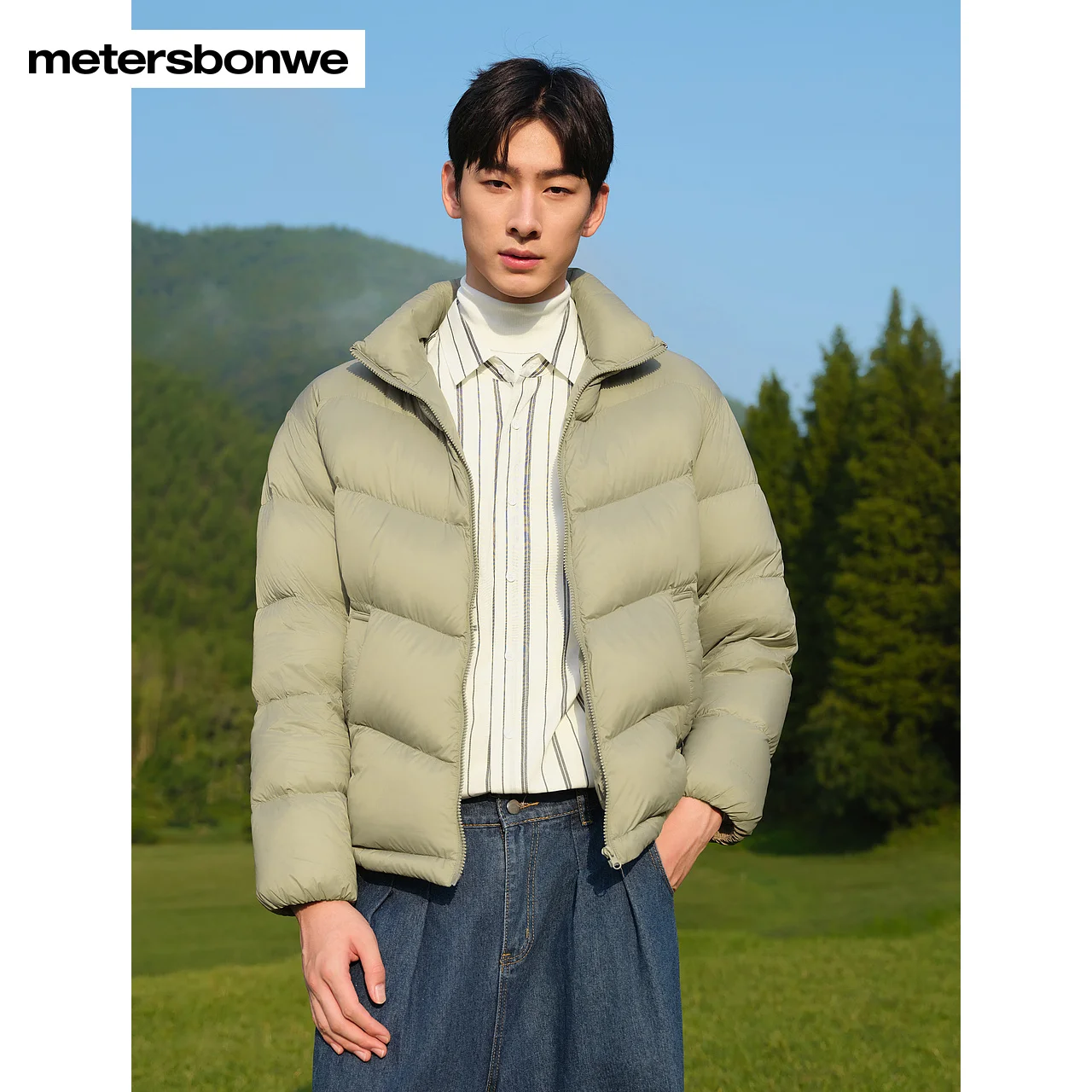 Metersbonwe-Men Women's Stand-up Collar Bread-shaped Jacket Puffer Solid Color Soft Comfort Down Jacket Commuter Daily Winter