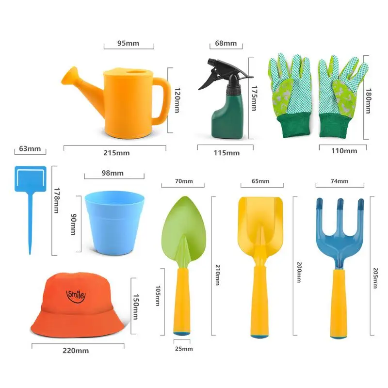 Kids Gardening Tools Set Colorful Children Garden Tools Boys Girls Garden Play Toys Includes Storage Bag Watering Can Gardening