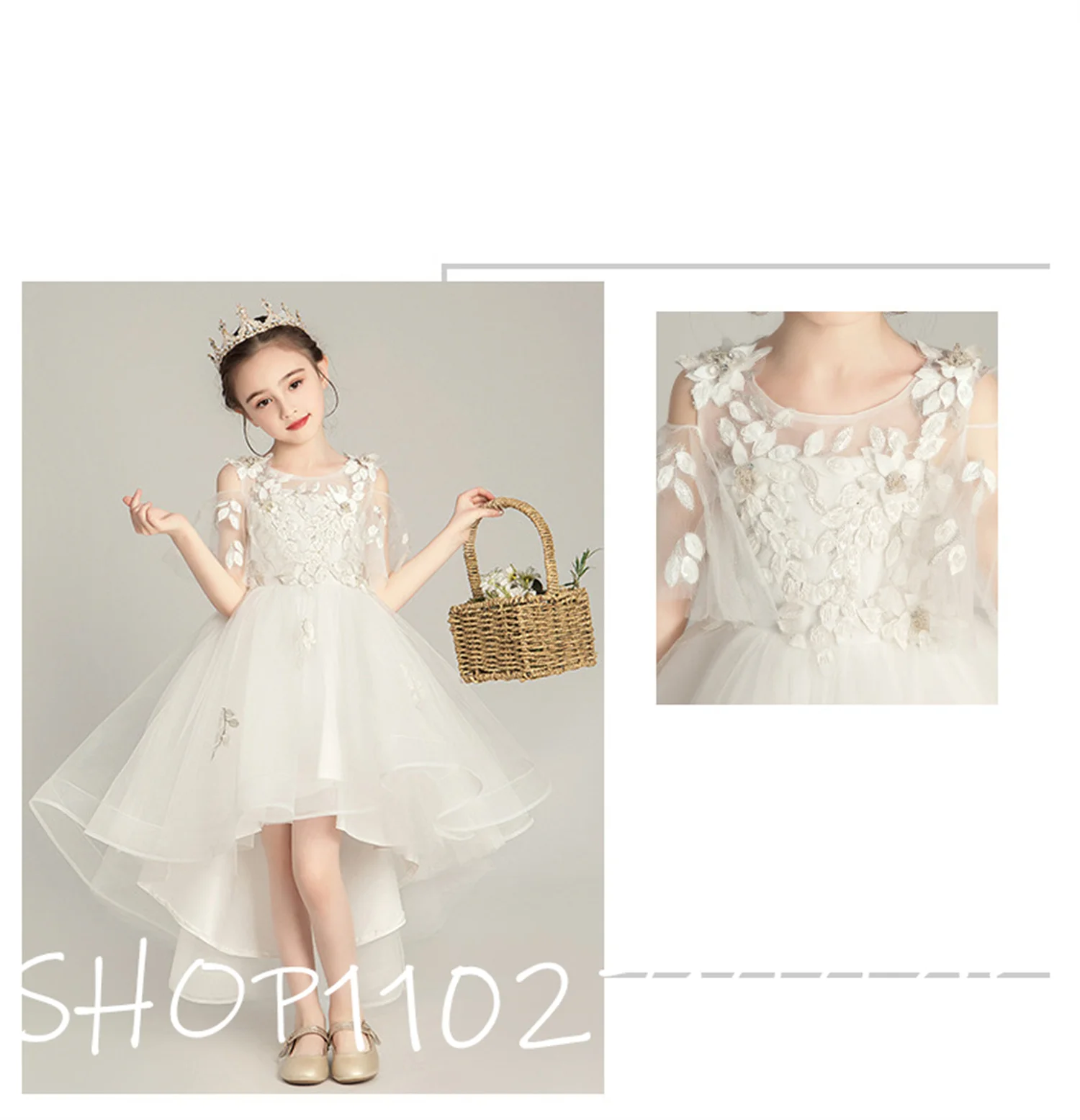 

White Flower Girl Dress Wedding Princess Party Birthday Costume Applique A-line Lace Prom Ball Gown Evening Dresses For Kids