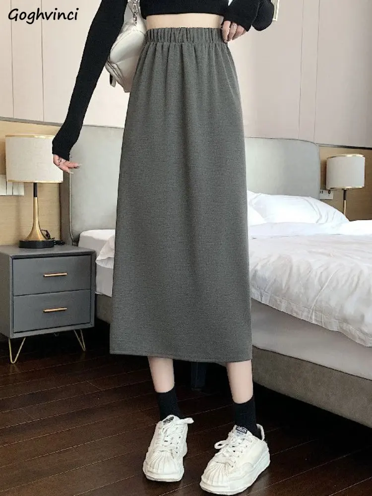 

Skirts Women Vintage Minimalist Slit Casual Personality Streetwear Empire Summer Female Korean Style Straight All-match Popular