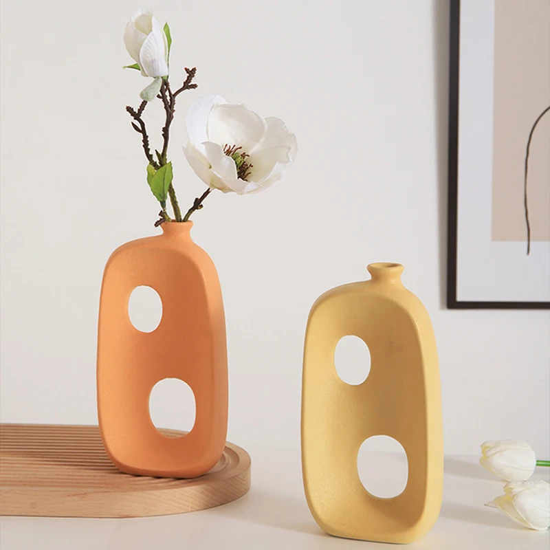 

Morandi Hollow Ceramic Vases Flower Arrangements Table Ornaments Nordic Home Decor Living Room Office Interior Decorations Gifts