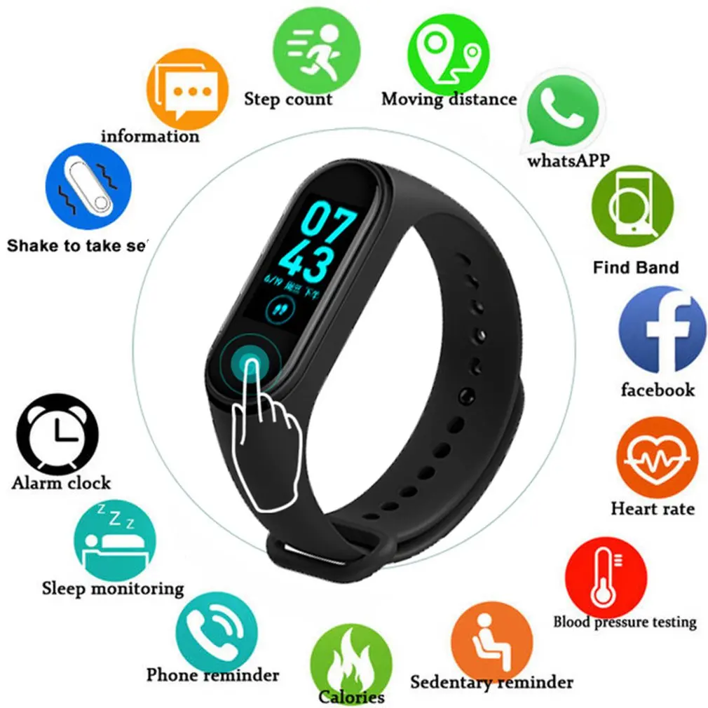 

M4 Smart Watch Band Heart Rate Monitoring Fitness Monitoring Message Reminder Colorful Screen Bracelet Sport Band PK mi band 4 3