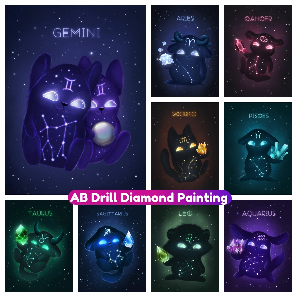 

Zodiac Monster 5D AB Diamond Painting Embroidery Aquarius Gemini Cross Stitch Kit DIY Full Drill Mosaic Handicraft Home Decor