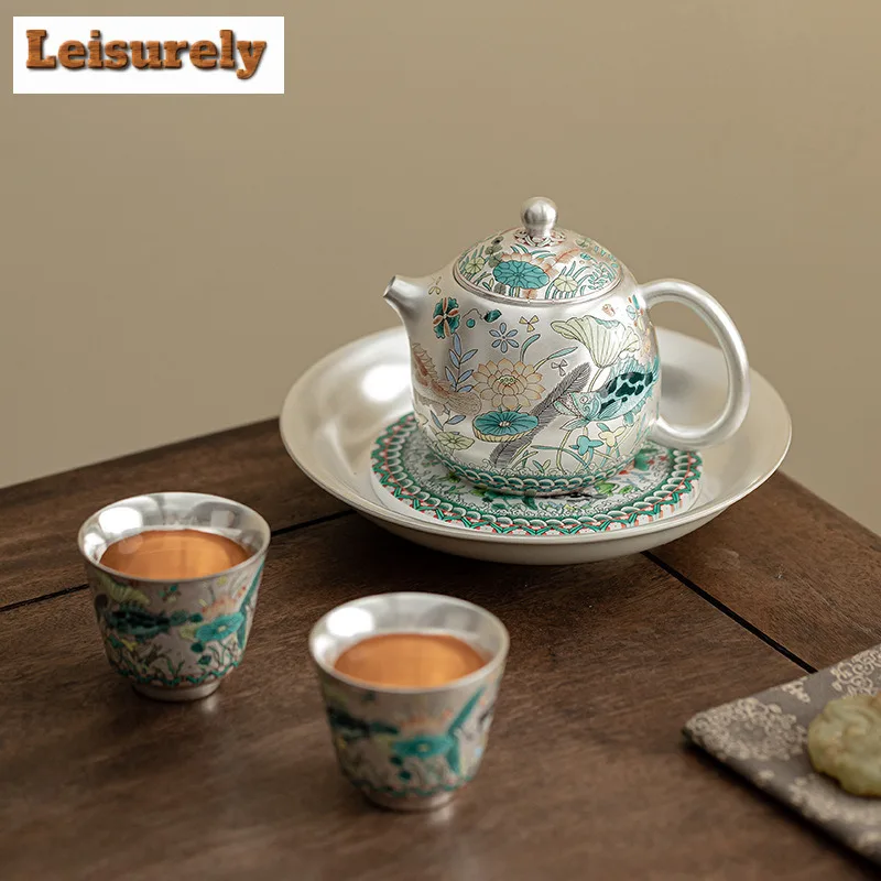Gilded Silver Fish Algae Pattern Tea Set Complete Set Luxury Tea Ceremony Set Household Teapot and Tea Cup Set Teaset Ornaments