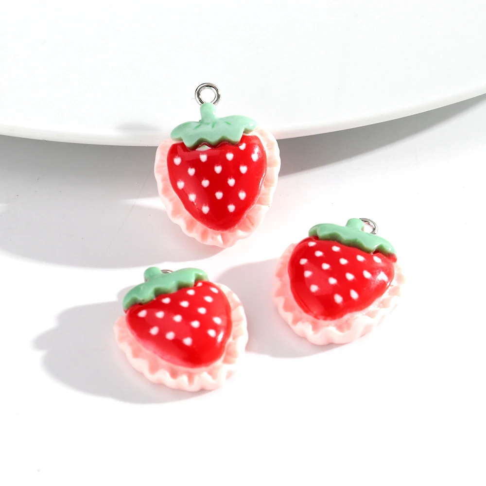Set of 10 Pink Acrylic Charms: Strawberry, Cherry, Heart, Butterfly, and Bow Designs for DIY Jewelry and Accessories