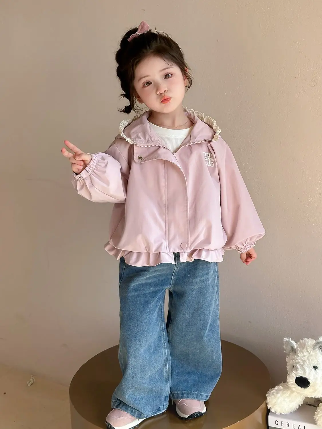 소녀의 재킷 봄과 가을 새로운 스타일 어린이 유행 서양 후드 코트 겉옷
