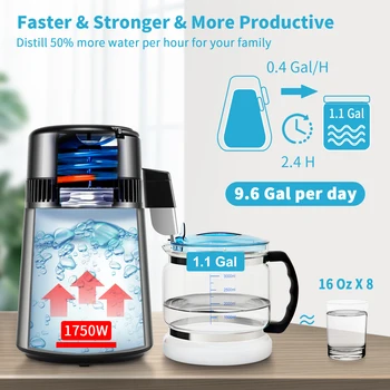 VEVOR 1.5L/H Distilling Speed 4L Water Distiller Treatmen Purifier Filter Touch Screen Time Setting 304 Stainless Home Appliance 3