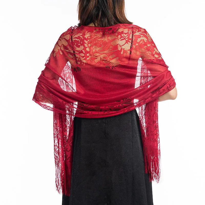 

Pure Color Lace Shawls for Evening Dresses Elegant Women Floral Mesh Bridal Bridesmaid Wedding Boleros Capes Lady Party Shawl
