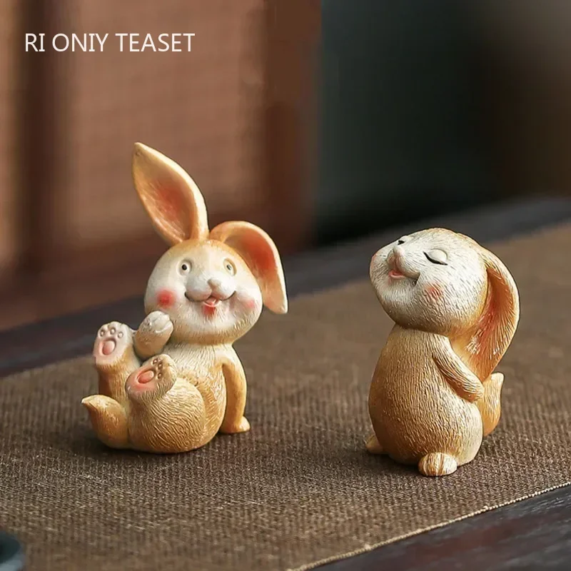 Creative Resin Color-changing Tea Pet Cute Rabbit Model Ornaments Tea Figurine Animal Decoration Set Decors Accessories