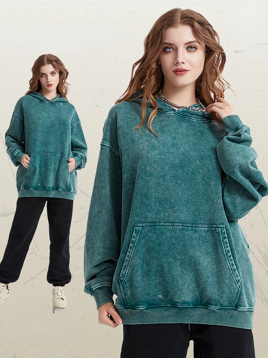 Bornladies Retro Thickened Hoodie Fashion Warm Pullover 100% Cotton Women's Trend Loose Sports Top Long Sleeved Pullover Jacket