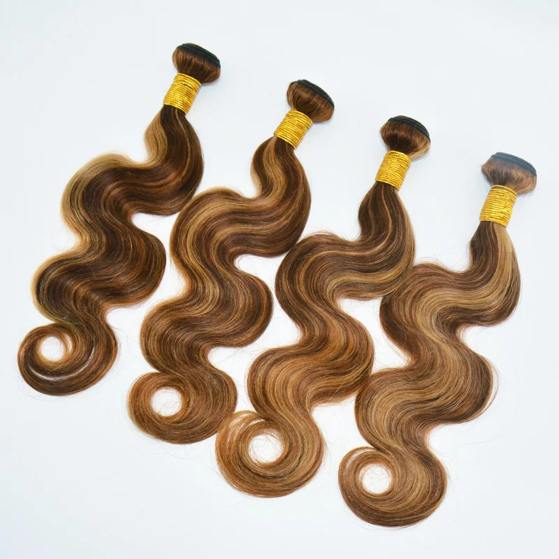 3/4PC P427 Highlight Body Wave Human Hair Bundles Double Weft Hair Extensions 65g/PC Full End Raw Indian 12A Grade