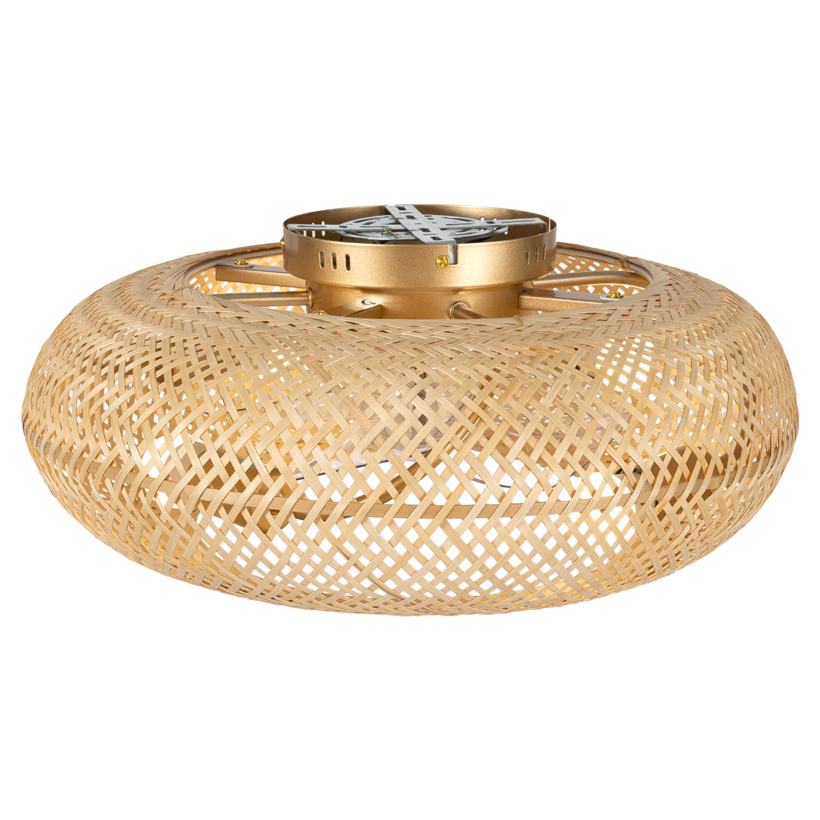20Inch Countryside Woven Rattan Cage Ceiling Fan Light, 4*E26 Farmhouse Low Profile Ceiling Fan Light with Remote Control
