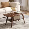 100% Solid Oak Wood Coffee Table for Living Room, Small Coffee Table with Shelf Storage, Mid Century Modern Coffee Table with Ro 1