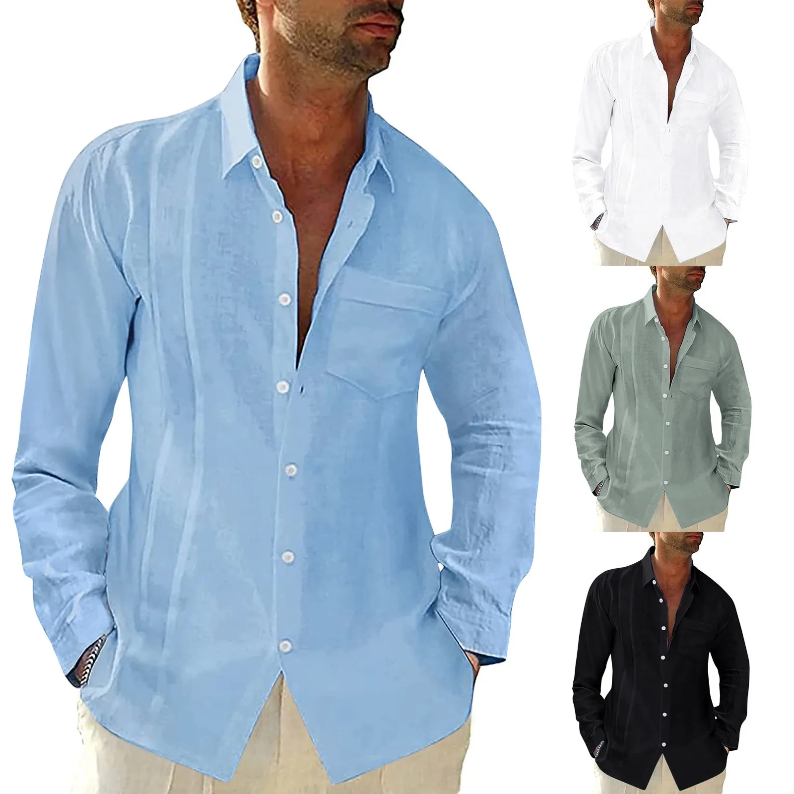 Camisa De Lino Para Hombre Manga Larga - Tallas Grandes, Diseño Hawaiano Y Casual, Perfecta Para Verano