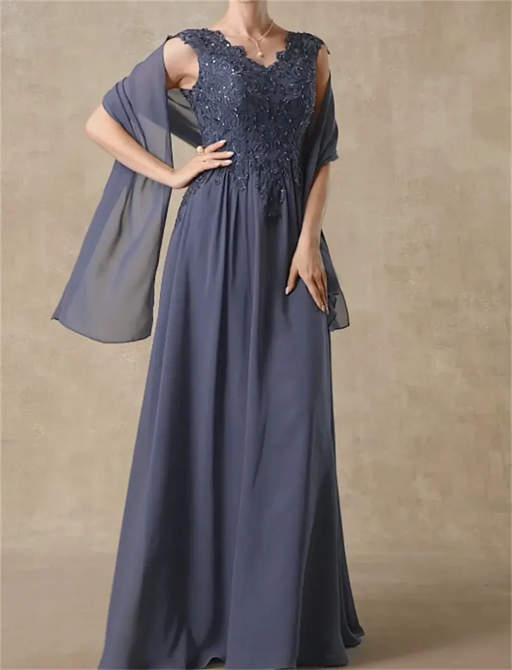 

A-Line V-neck Floor-Length Chiffon Lace Mother of the Bride Dress With Beading Sequins Vestidos De Fiesta فساتين السهرة 2022