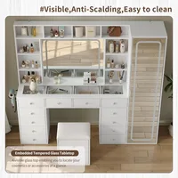 Vanity Desk with Full Length Mirror, LED Makeup Mirror, 14 Drawers & 10 Shelves, Dimmable Lighting, Power Outlet for Bedroom 6