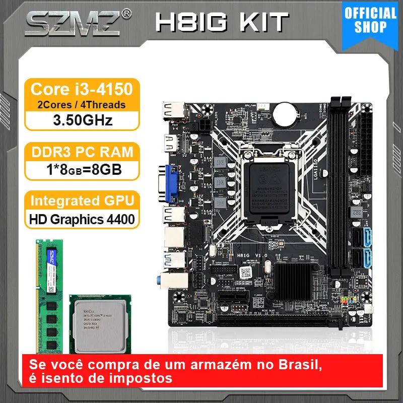 SZMZ H81 Placa mãe processador e kit de memória core i3 4150 + 8GB RAM