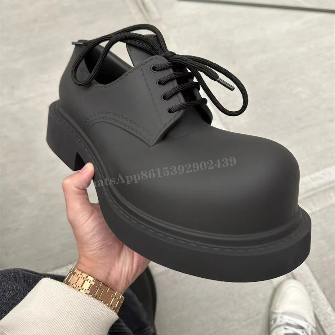 

Boots Black Leather Rubber Sporty Platform Men Big Toe Lace Up Heightened Low Heel Shoes Injection Street Style Plus Size Loafer