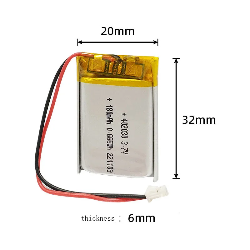 Bateria de Íon de Polímero de Lítio 2.0 mm Jst Conector 10 20 Peças 3.7v 180mah 402030 - Image 3