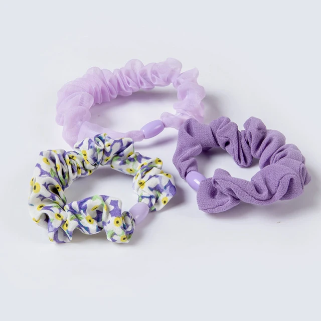 3pcs/Set Mixed Color Hair Ties Flower Pattern Silk Satin Scrunchies Ponytail Holders No Damage Hair Rope For Women Girls