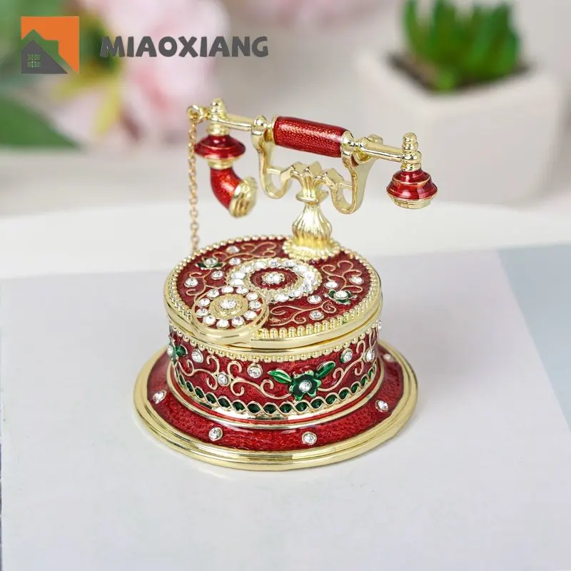 

Luxury Household Enamel Handmade Ornaments Retro Telephone Jewelry Box Wedding Ring Box Telephone Decorations Telefono Fijo Casa