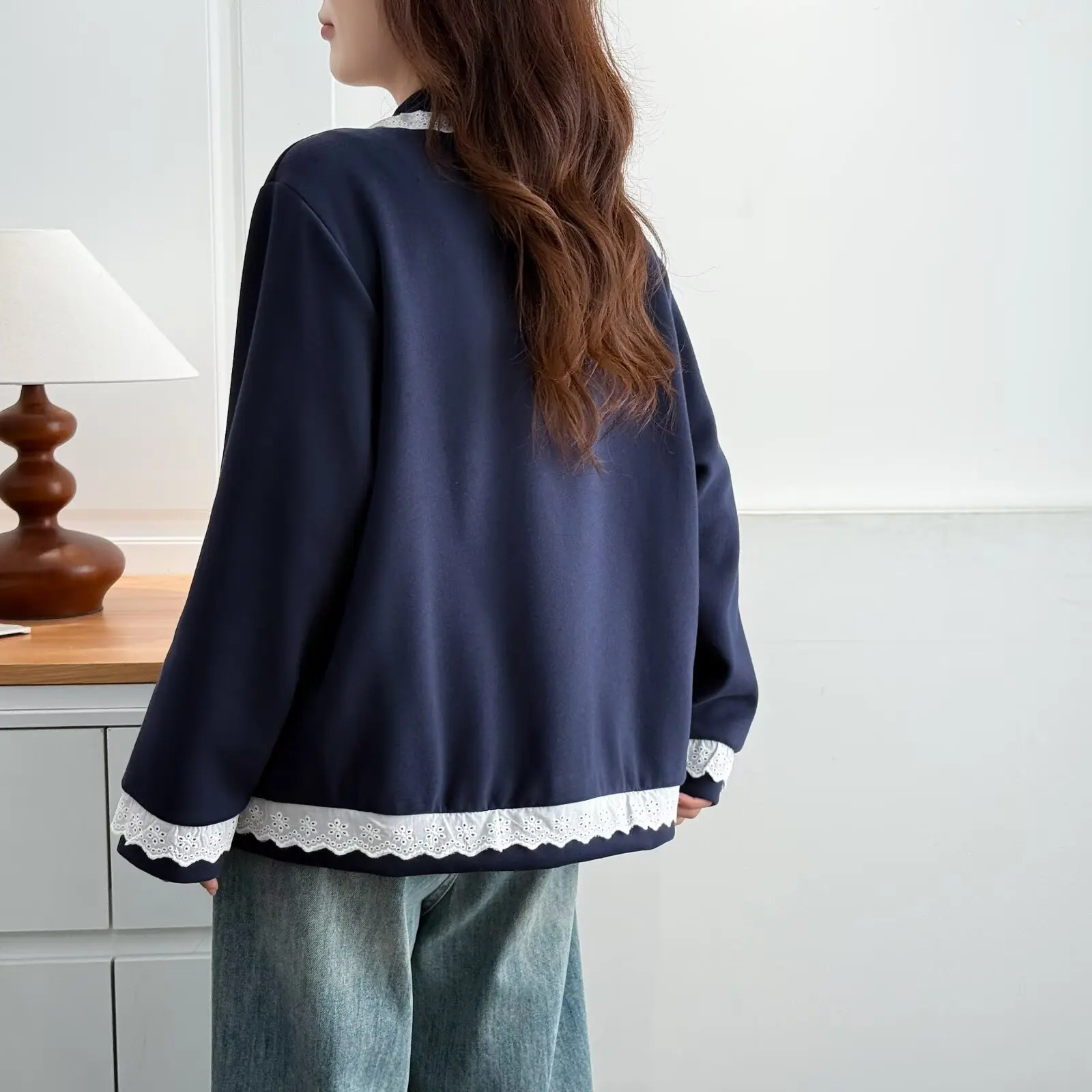 Fashion Plus Size Women's Jacket New Autumn Casual And Fresh Lace Trimmed Zipper Baseball Uniform 955