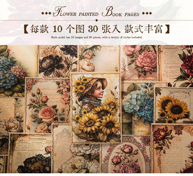 Yoofun 30 Blatt Collage Dekor Material Papier Blume gemalt Buchseiten Vintage Pflanze kreative DIY Junk Journal Scrap booking DIY – Detail 5