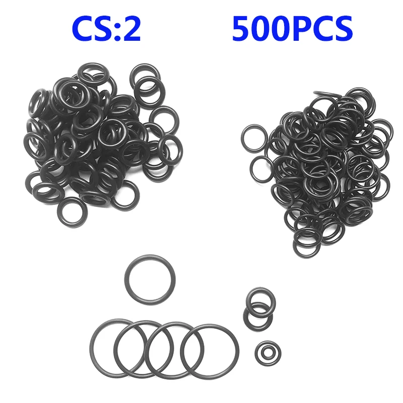 O Ring 500/200/100/50pcs Black NBR Sealing ORing CS 2mm Nitrile Rubber