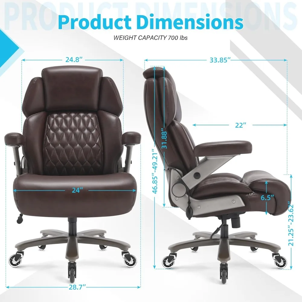 Big and Tall Office Chair 700lbs - Adjustable Headrest&Lumbar Support, 3D Flip Arms, Large Wheels &Heavy Duty Metal Base, Ergono
